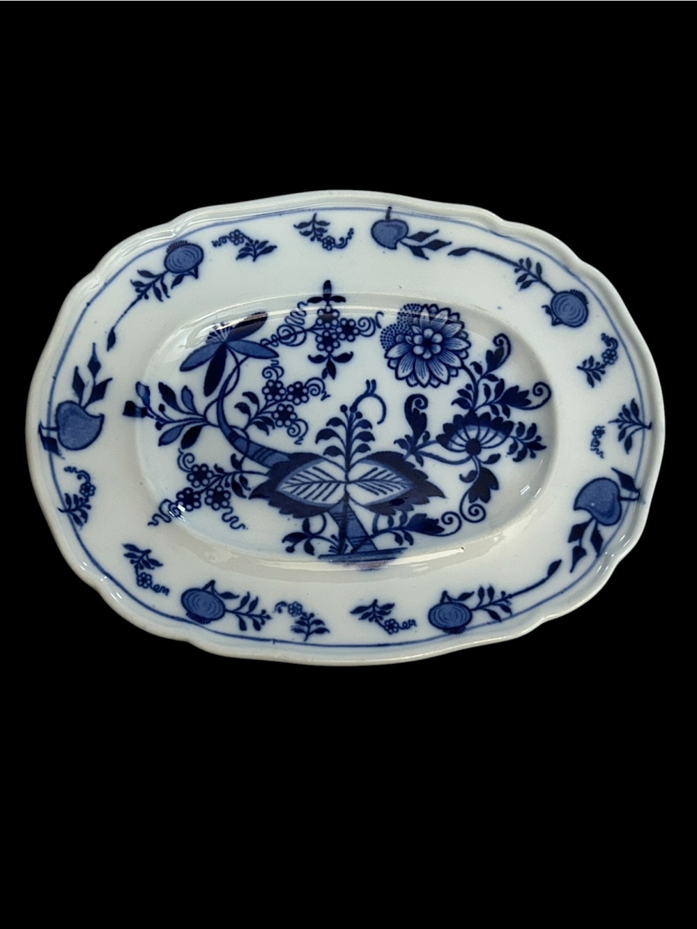 Antique Cauldon England Meissen Blue Onion Pattern Small Oval Serving Plate - Picture 1 of 8